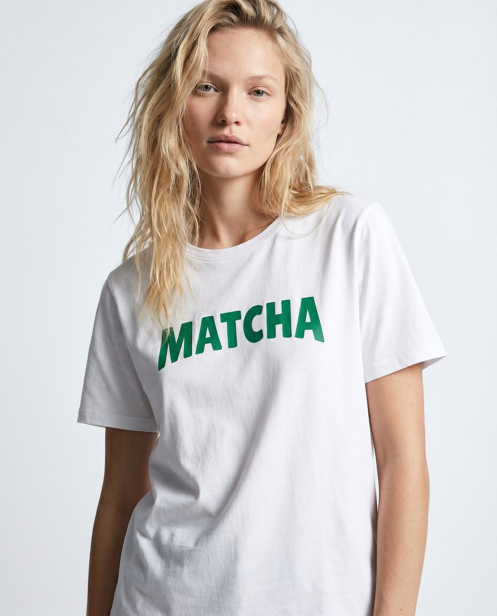 02. Top blanc col rond imprimé MATCHA