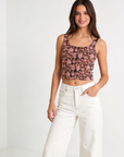 top fleuri boutonne en coton dos smocke image 1