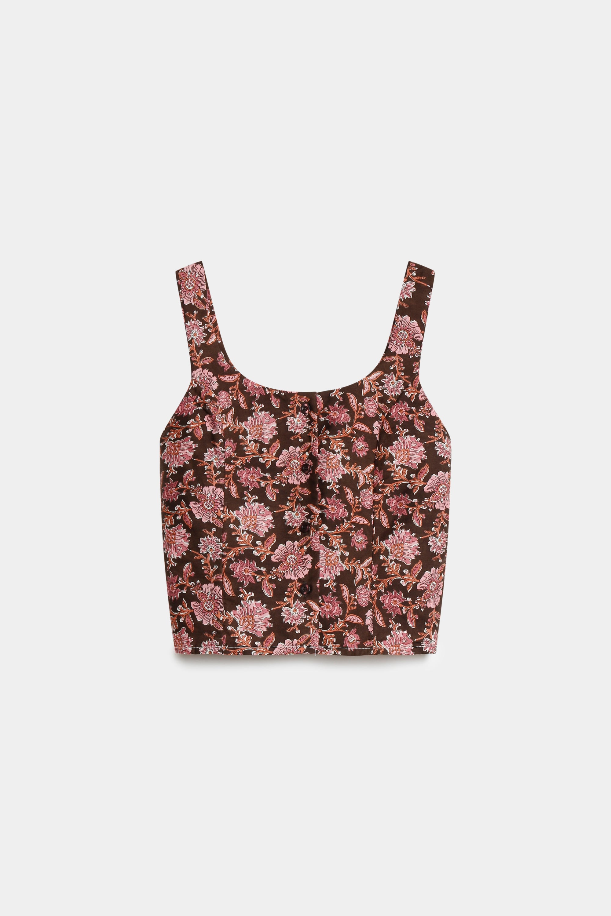 top fleuri boutonne en coton dos smocke image 4
