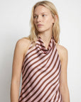 02. Top halter satiné drapé à rayures