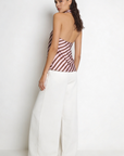 Top halter satiné à rayures rose brun dos