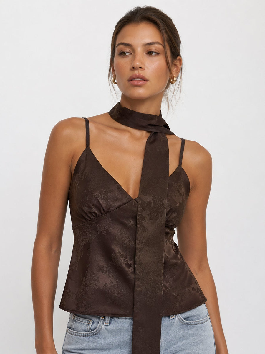 Caraco satiné jacquard décolleté V cache cœur