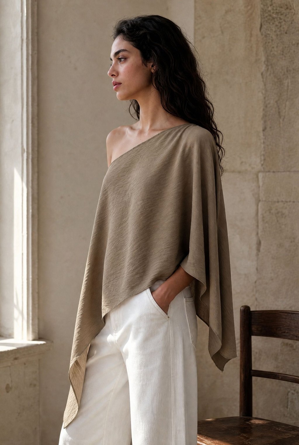 02. top une epaule asymetrique drape texture image 4