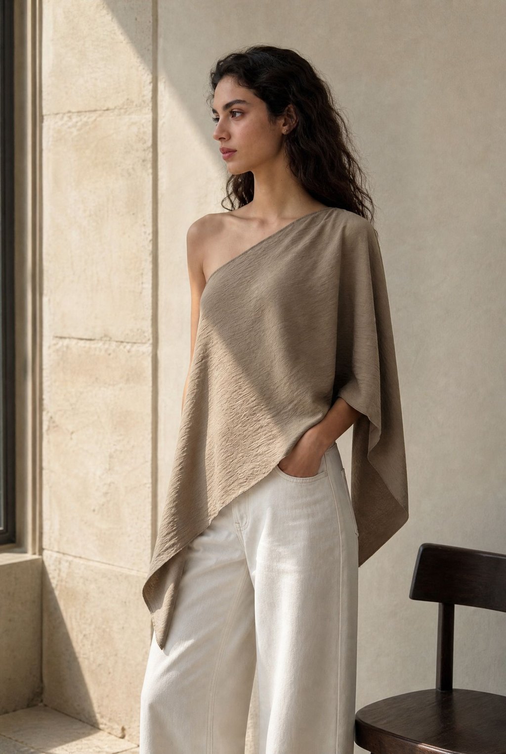 02. top une epaule asymetrique drape texture image 6