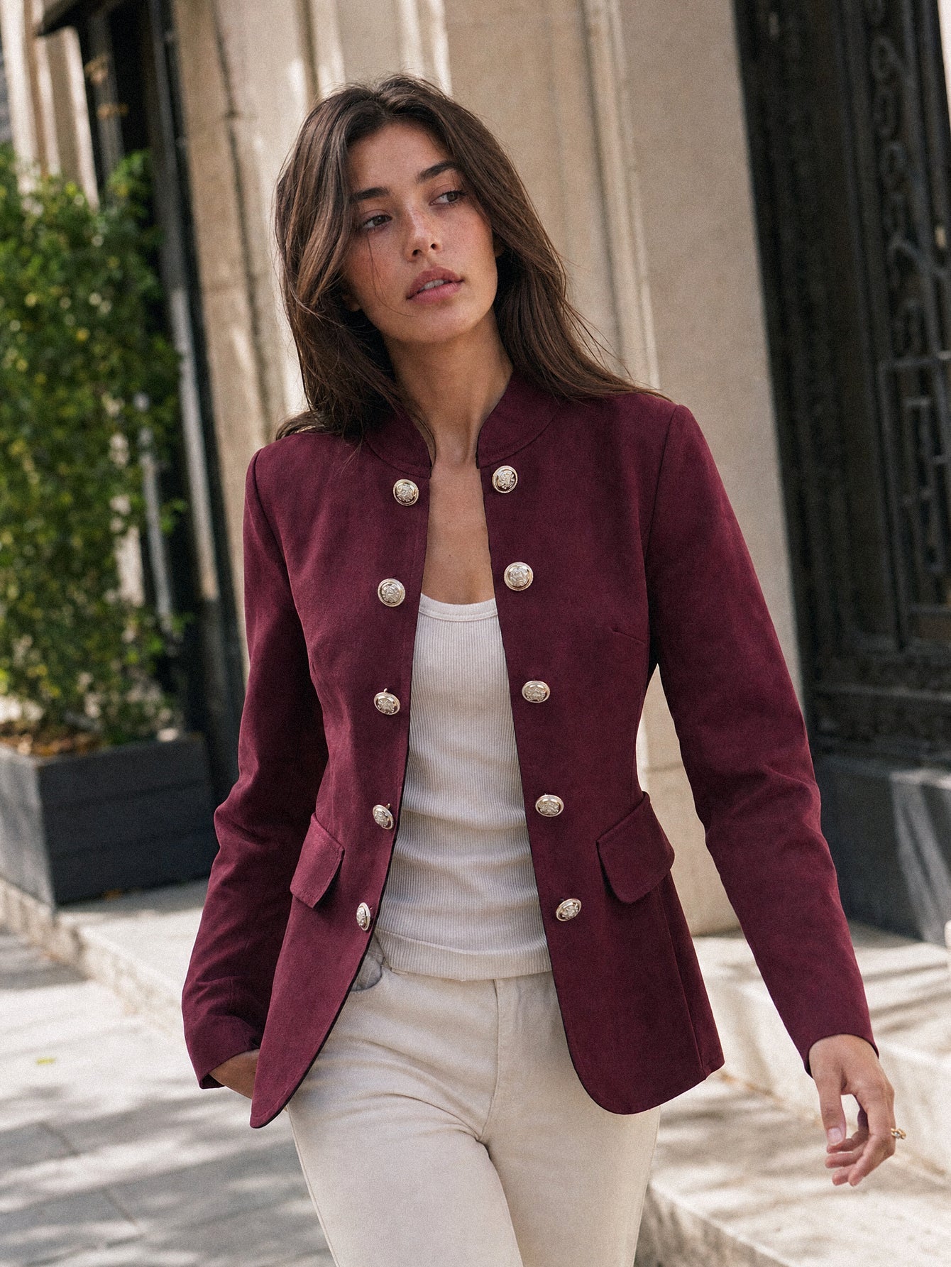 veste officier en suédine bordeaux
