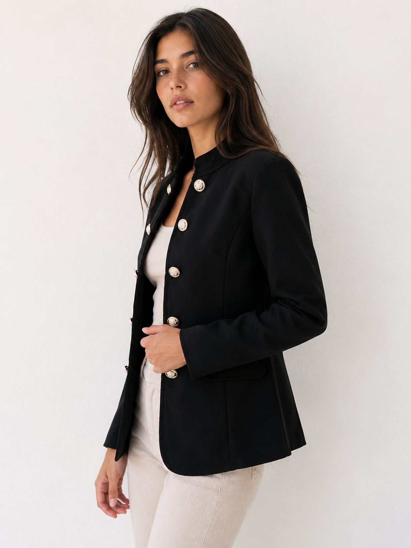 veste officier noire trois quarts