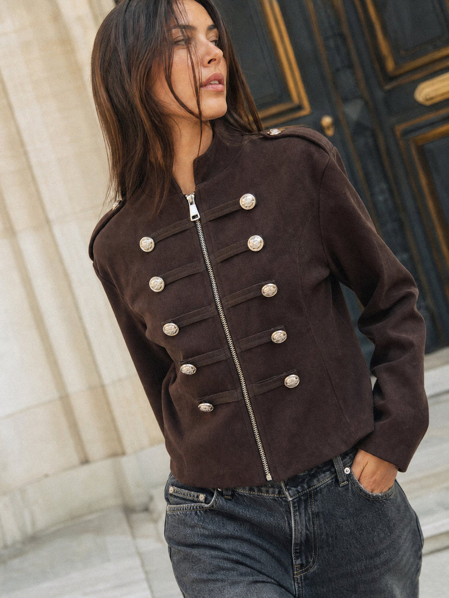 Veste officier zip central marron