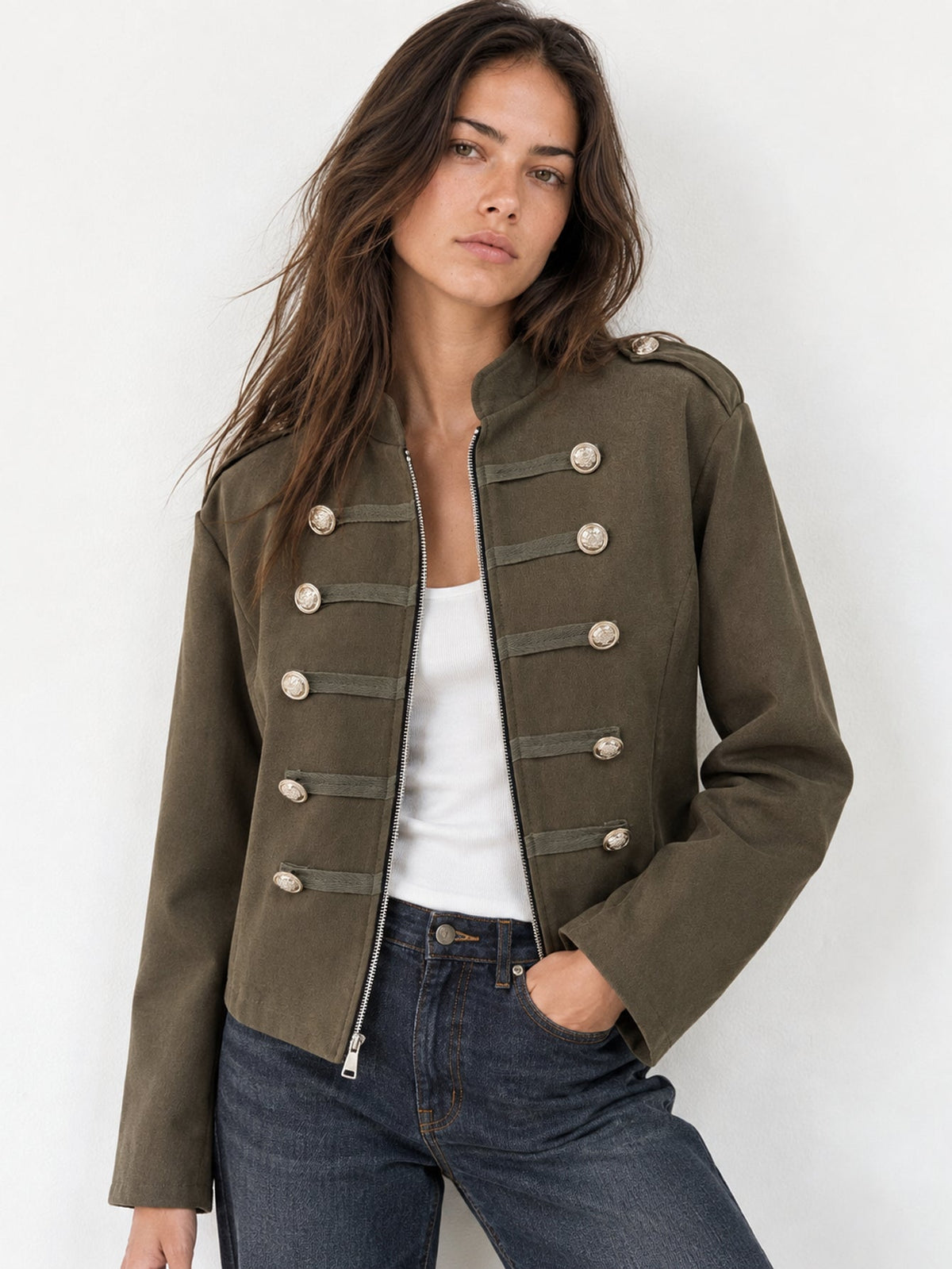 Veste officier portée ouverte kaki