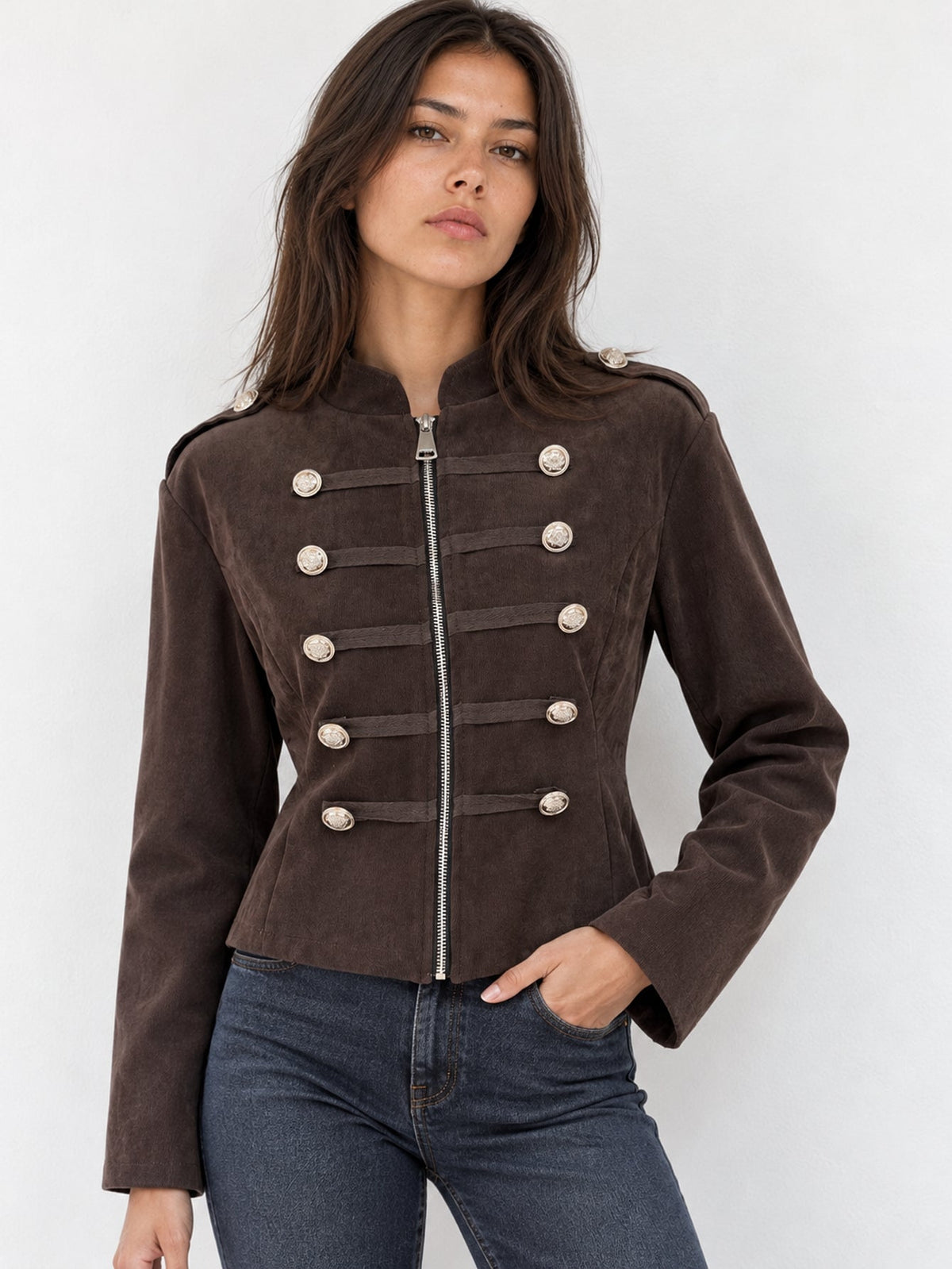 Veste officier boutons métalliques marron
