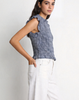 top fille carreaux bleu nuit