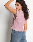 top fille dos motif carreaux rose