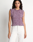 top fille carreaux violet