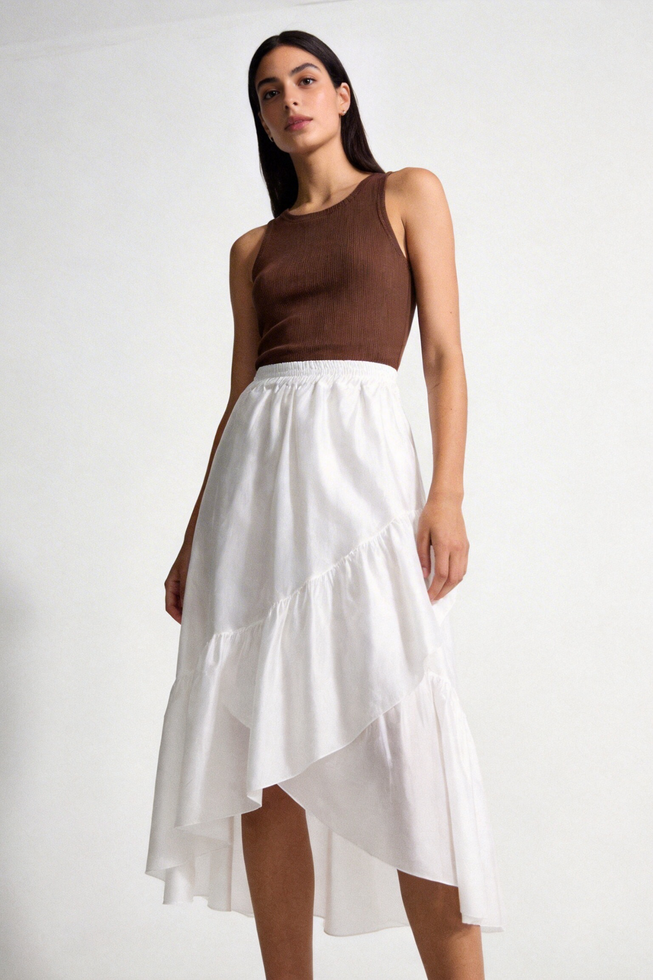 jupe tencel fluide femme blanc portée face