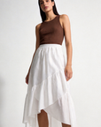 jupe tencel fluide femme blanc portée face
