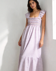 robe midi rayée coton lilas smocks portée