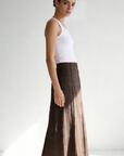 jupe midi lin viscose marron vue profil