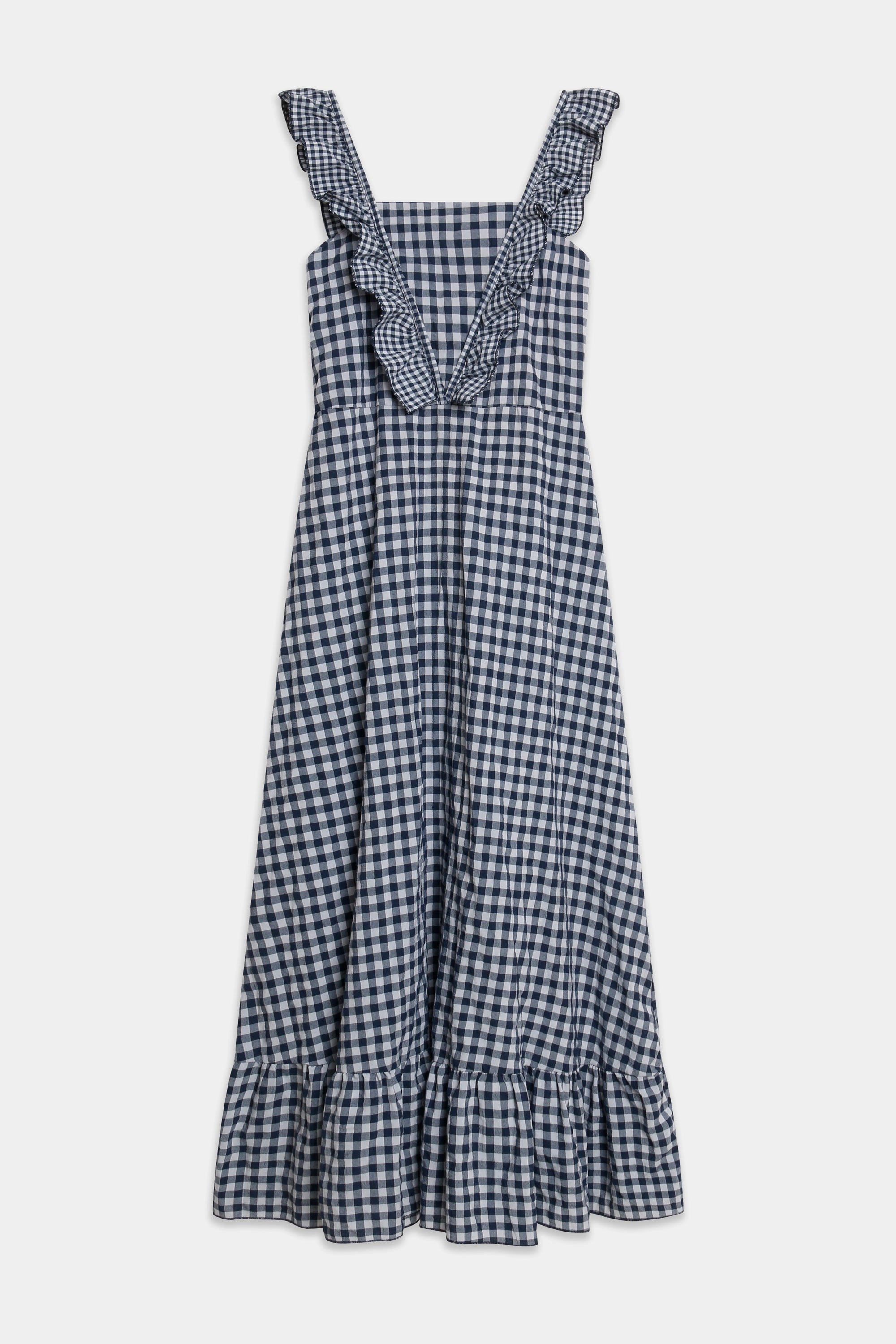 robe midi col carré volants bleu nuit