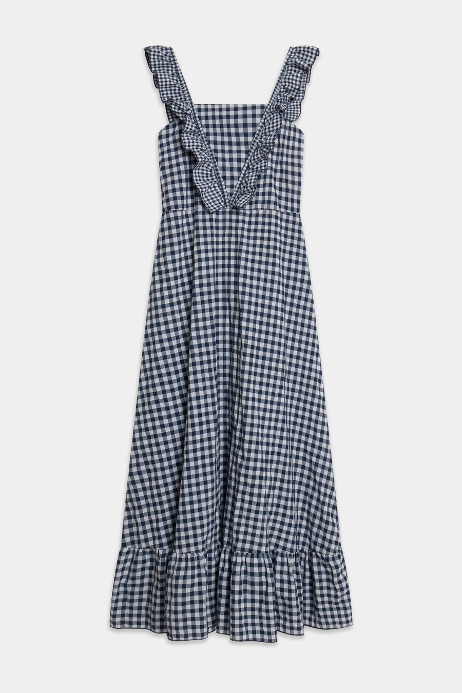 robe midi col carré volants bleu nuit
