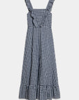 robe midi col carré volants bleu nuit