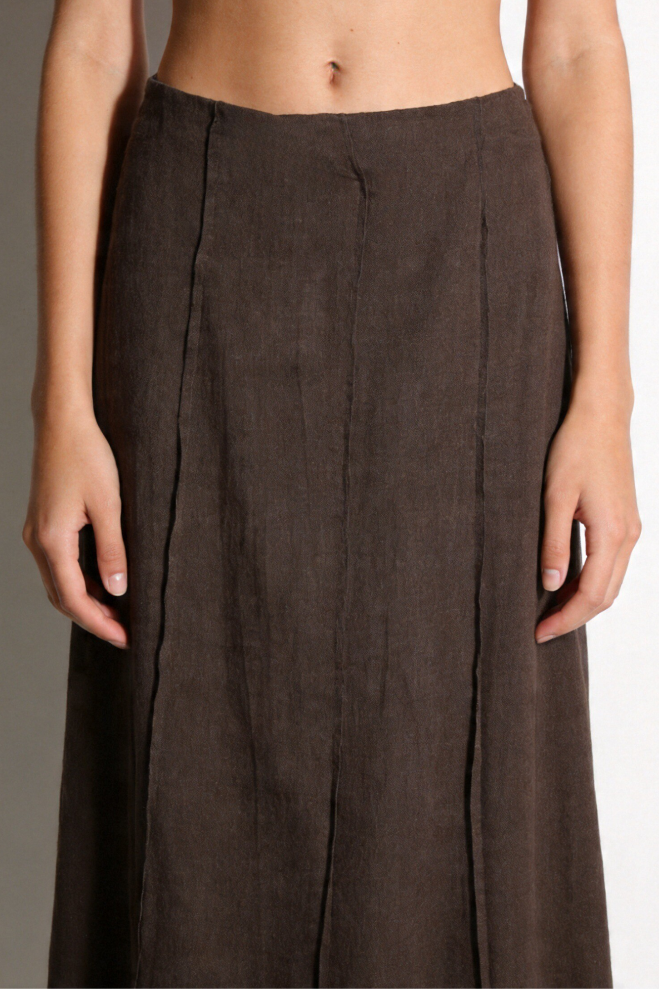jupe midi lin viscose marron détail couture