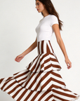 jupe rayée coton beige femme profil