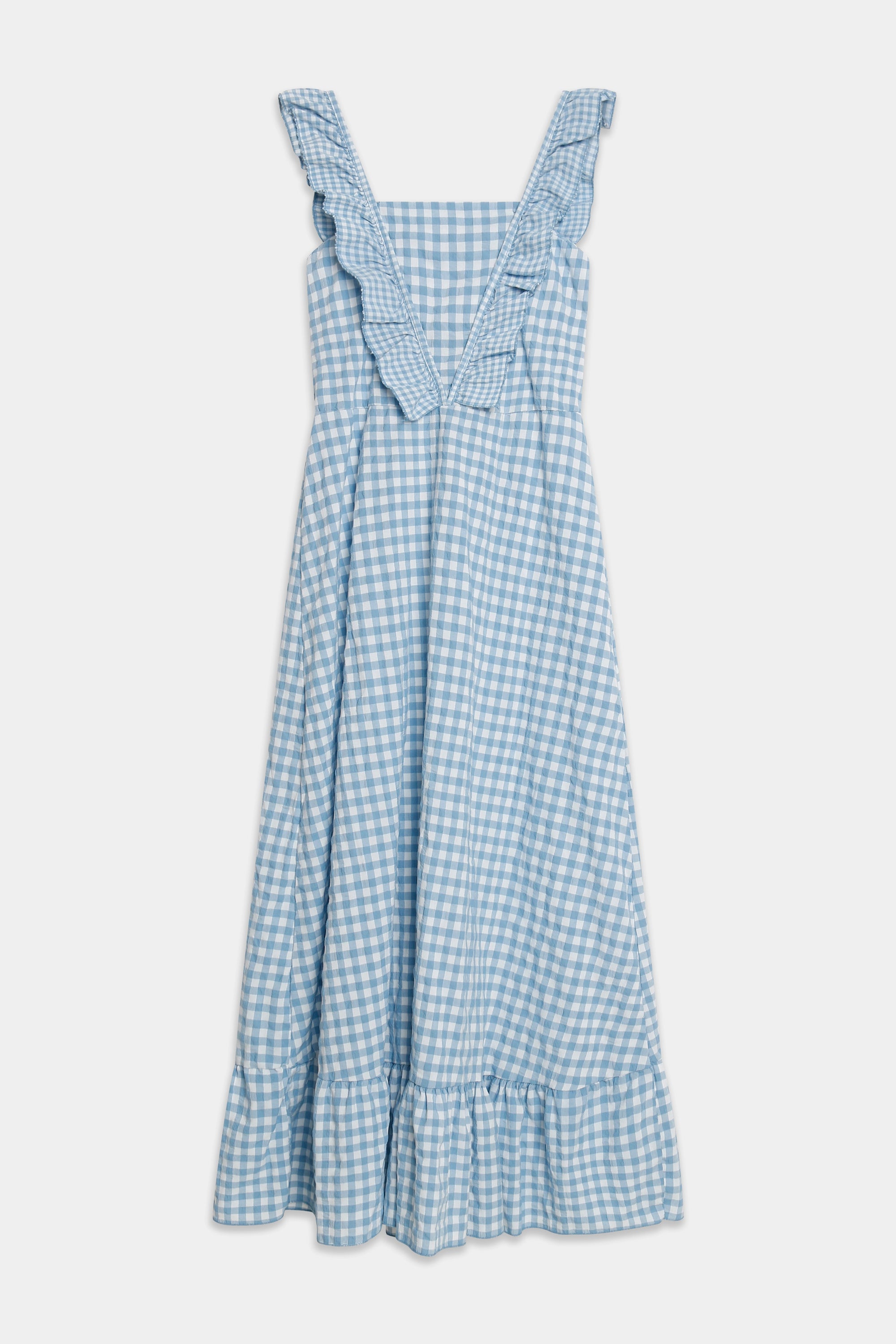 robe midi col carré volants bleu clair