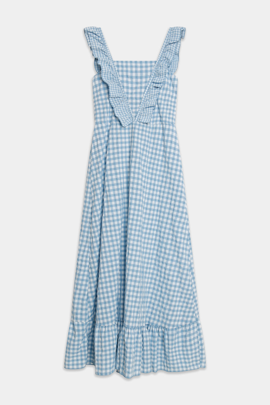 robe midi col carré volants bleu clair