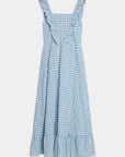 robe midi col carré volants bleu clair