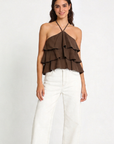 top halter coton marron porté femme