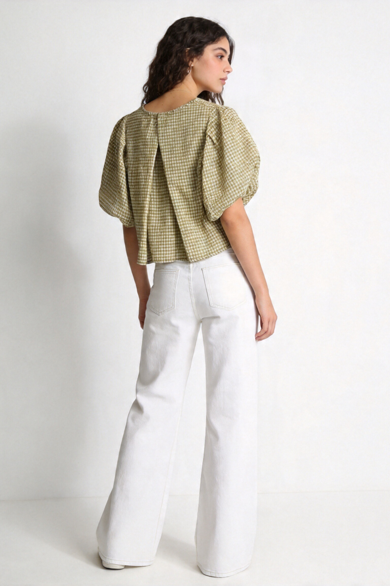 blouse à carreaux manches bouffantes dos