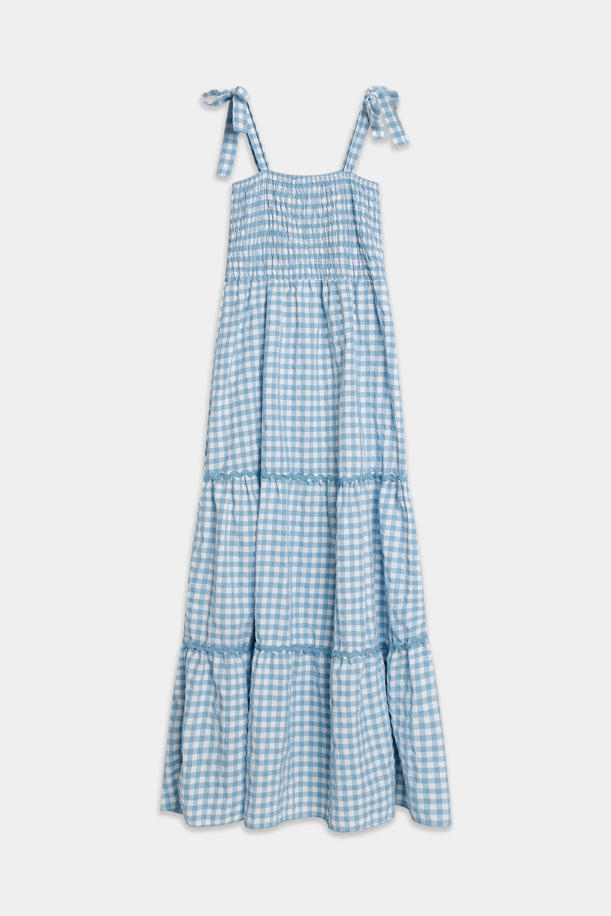 robe longue à carreaux bleu clair vue à plat