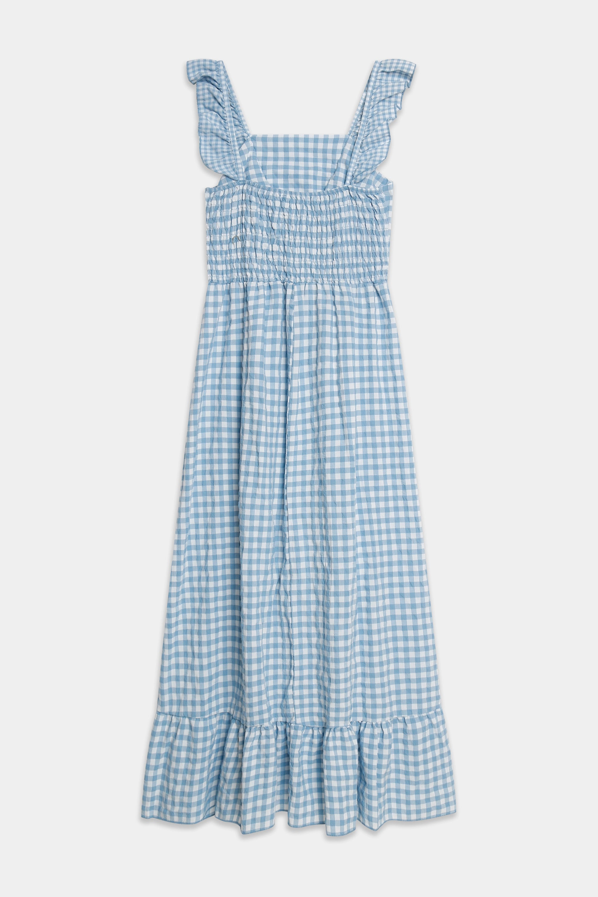 robe midi col carré volants dos smocké bleu clair