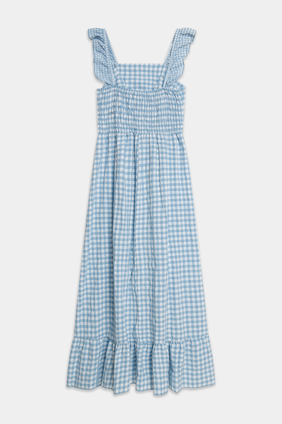 robe midi col carré volants dos smocké bleu clair