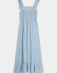 robe midi col carré volants dos smocké bleu clair