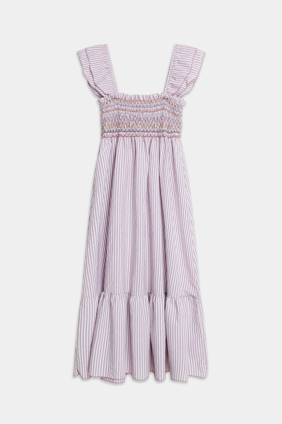 robe midi rayée lilas vue à plat