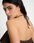 top halter coton marron détail dos nu