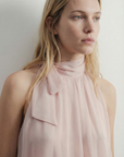 Top sans manches col noué rose poudré