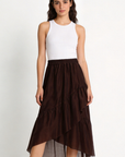 jupe tencel fluide femme marron portée face