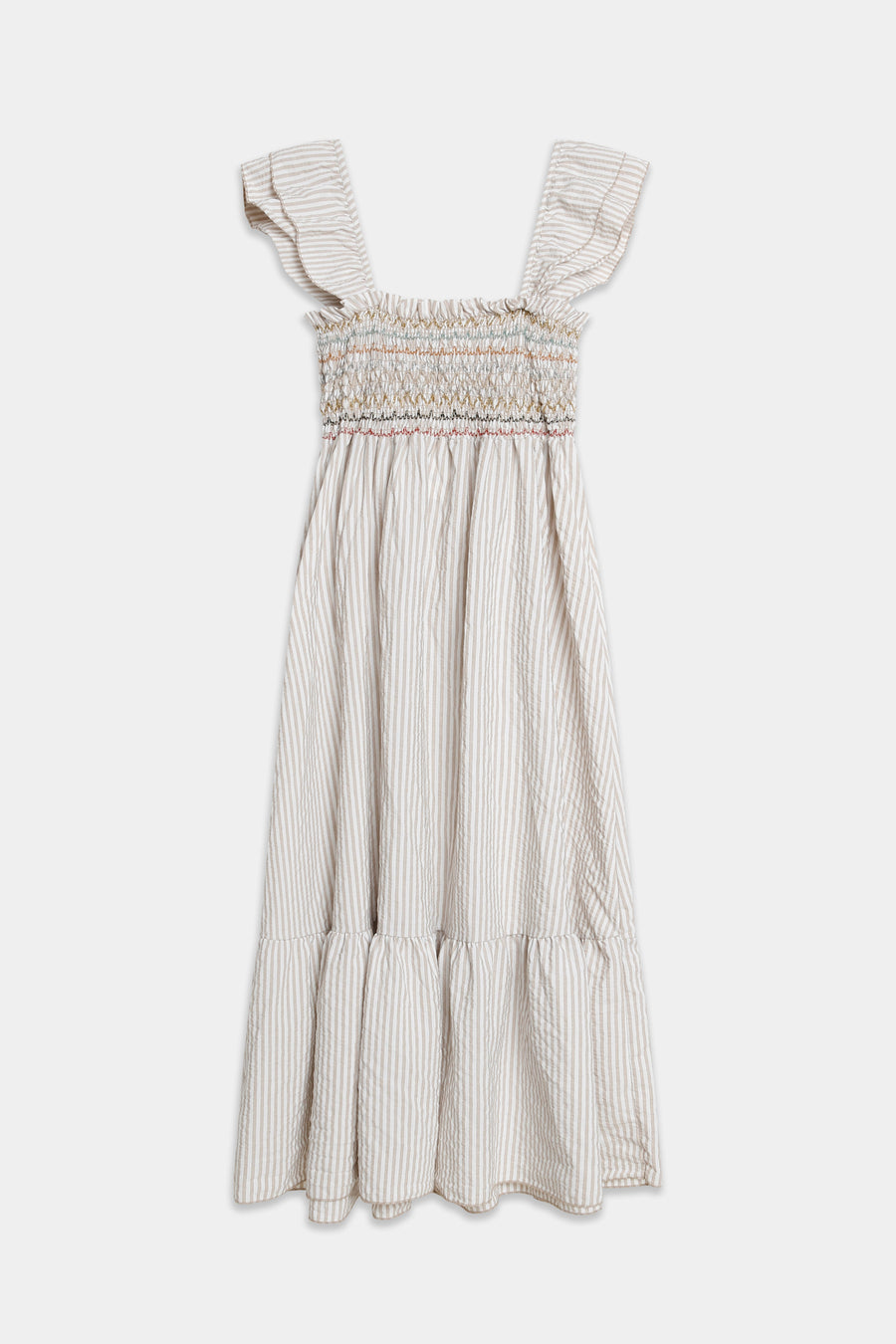 robe midi rayée beige vue à plat