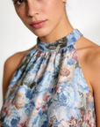 zoom col halter bleu clair floral