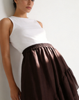 jupe tencel fluide femme marron portée pose assise