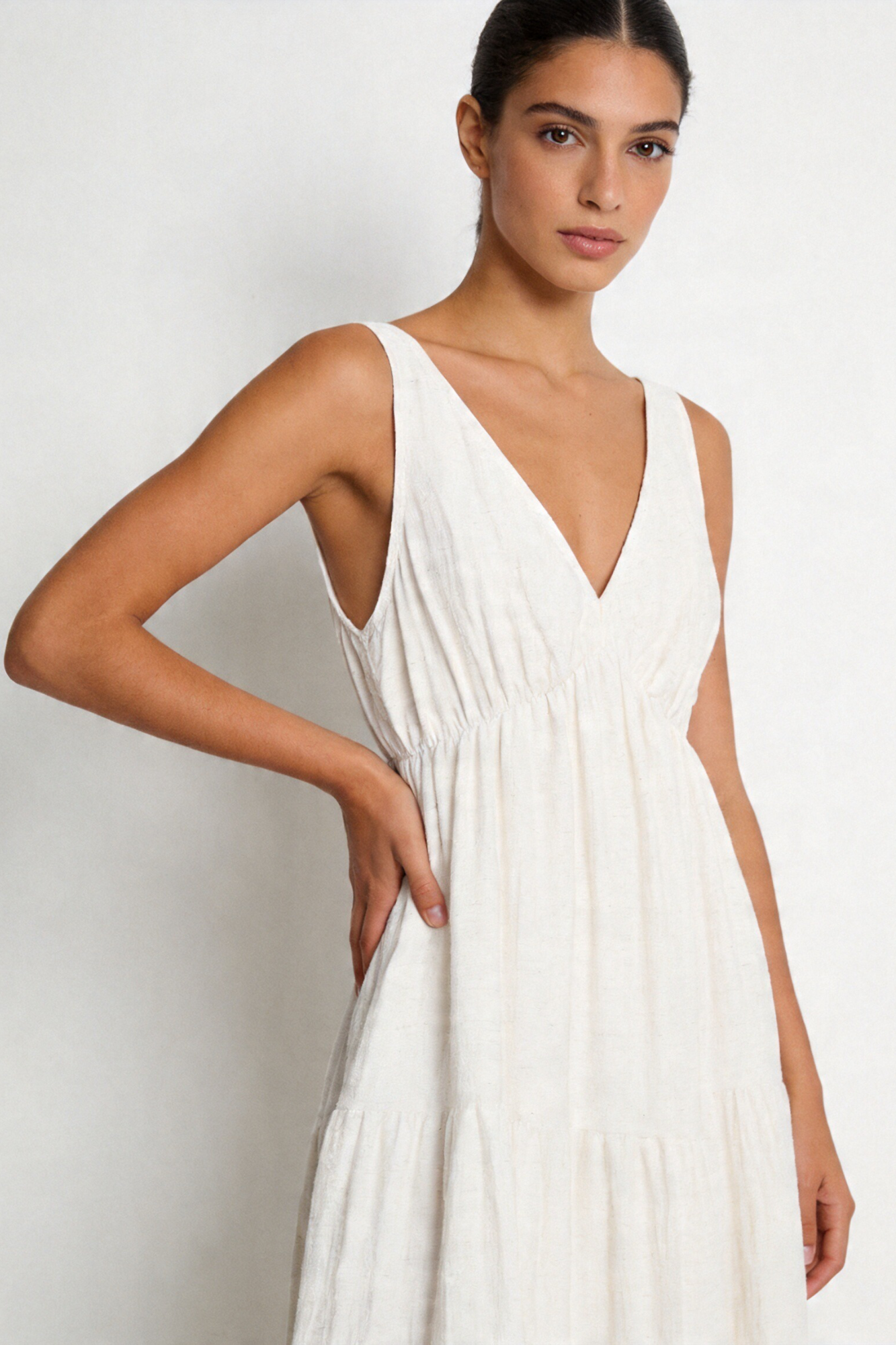 robe longue beige vue face