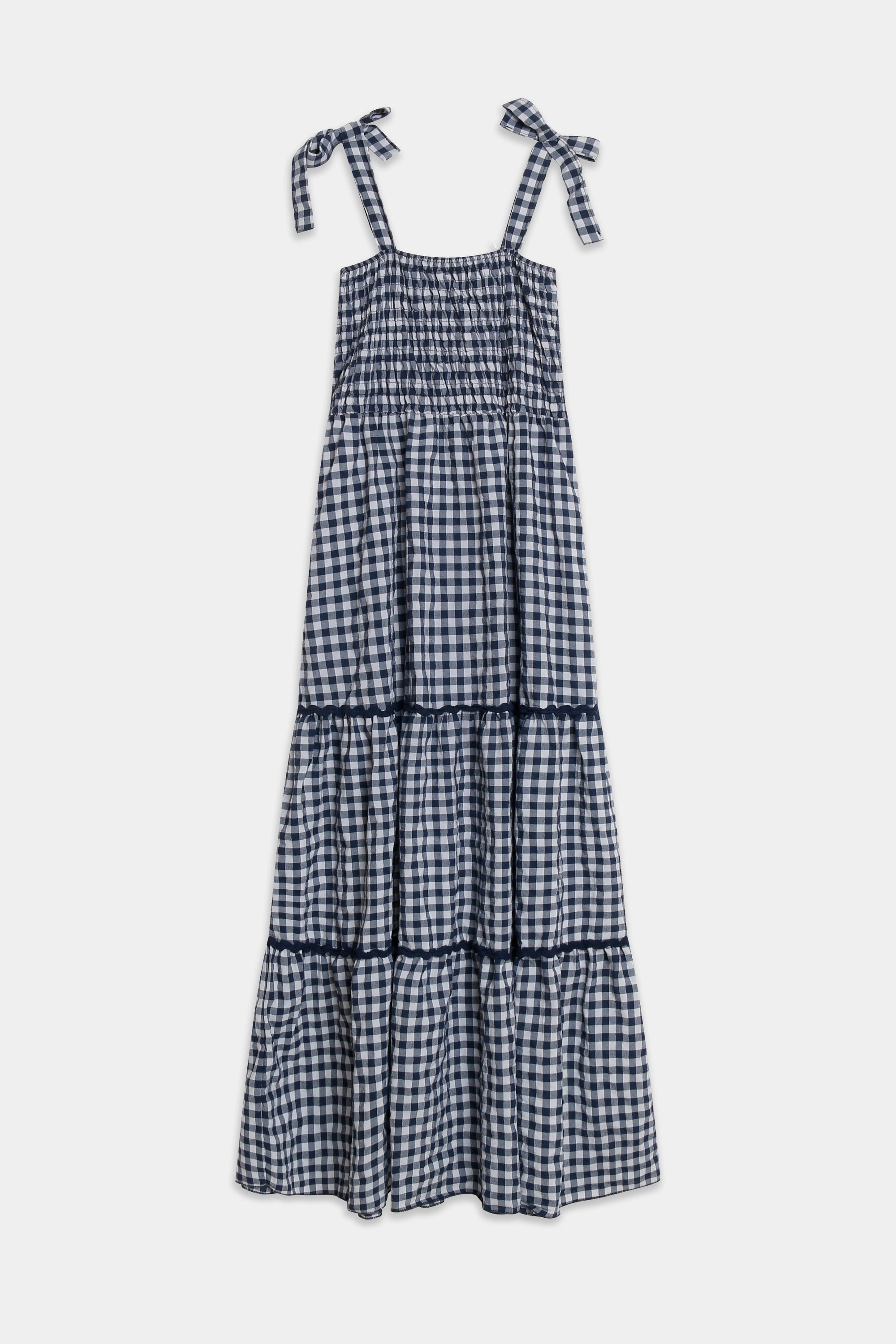 robe longue à carreaux bleu nuit vue à plat