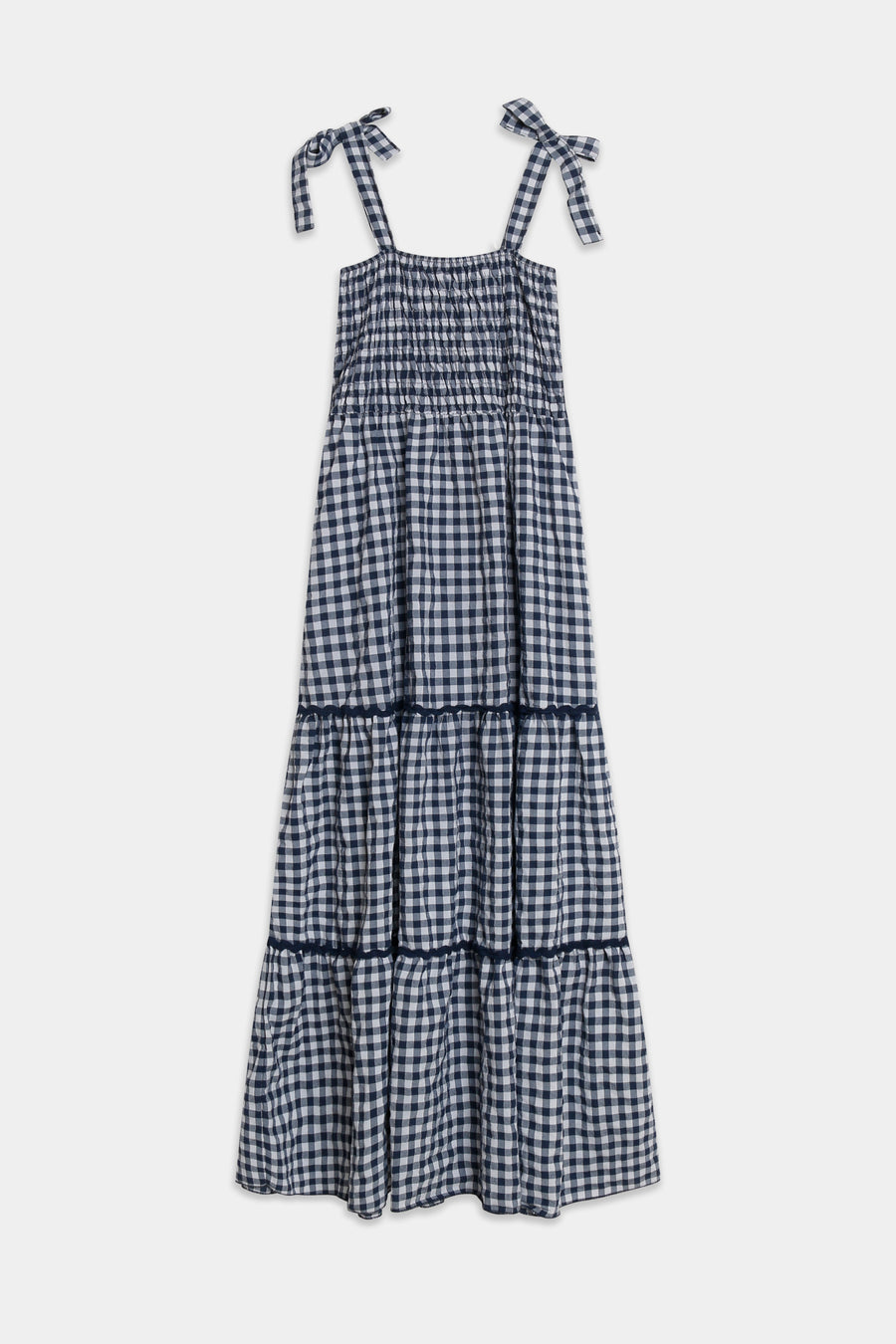 robe longue à carreaux bleu nuit vue à plat