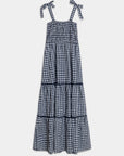 robe longue à carreaux bleu nuit vue à plat