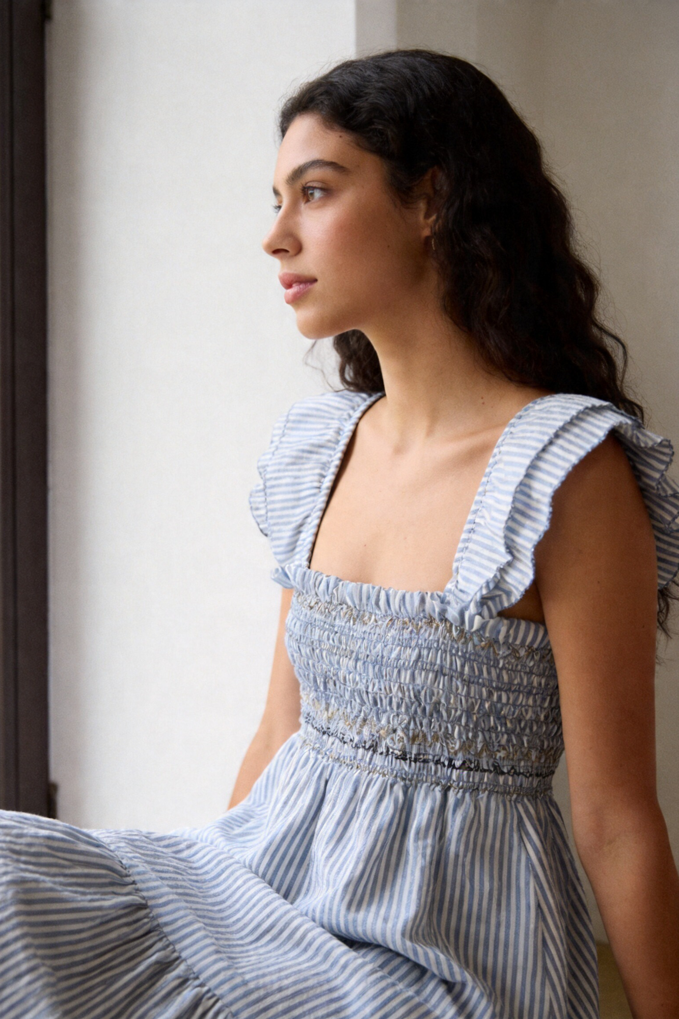 focus robe midi bleu ciel buste et bretelles