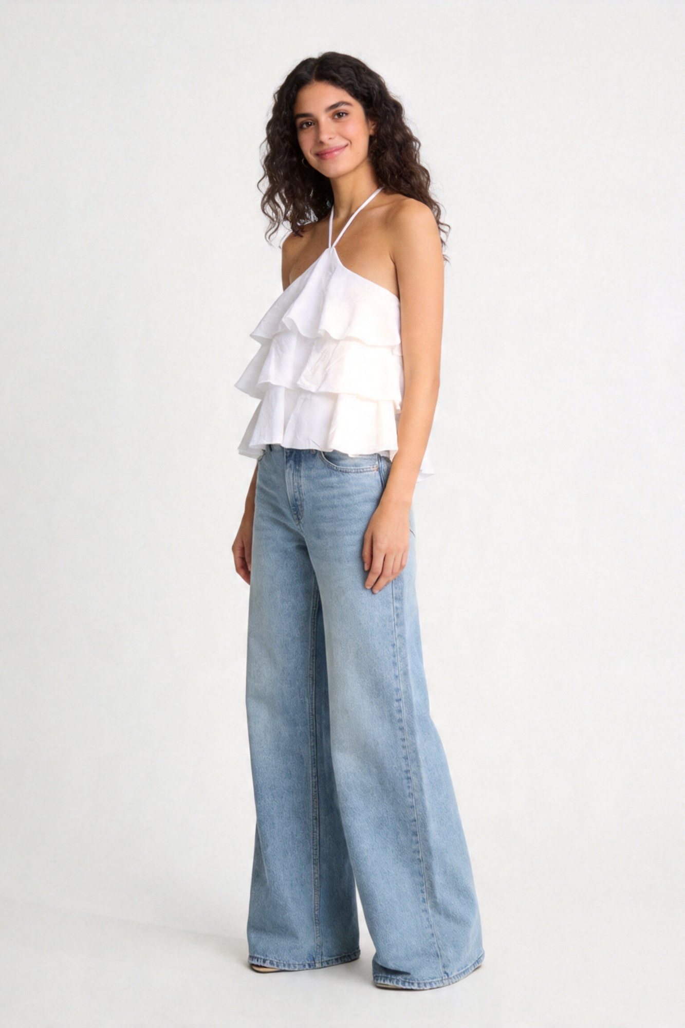 top halter coton blanc porté femme