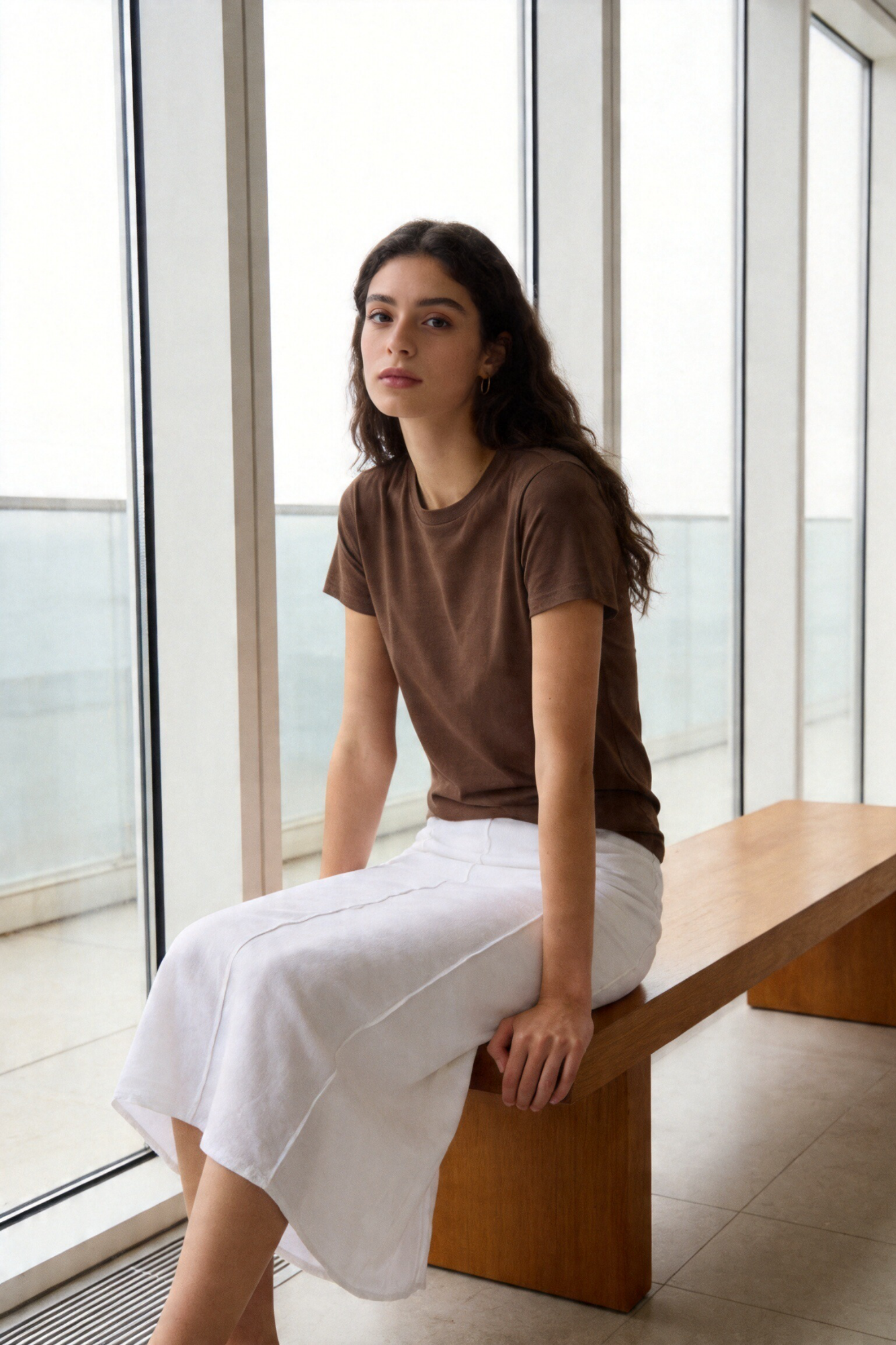 jupe midi lin viscose blanc style décontracté