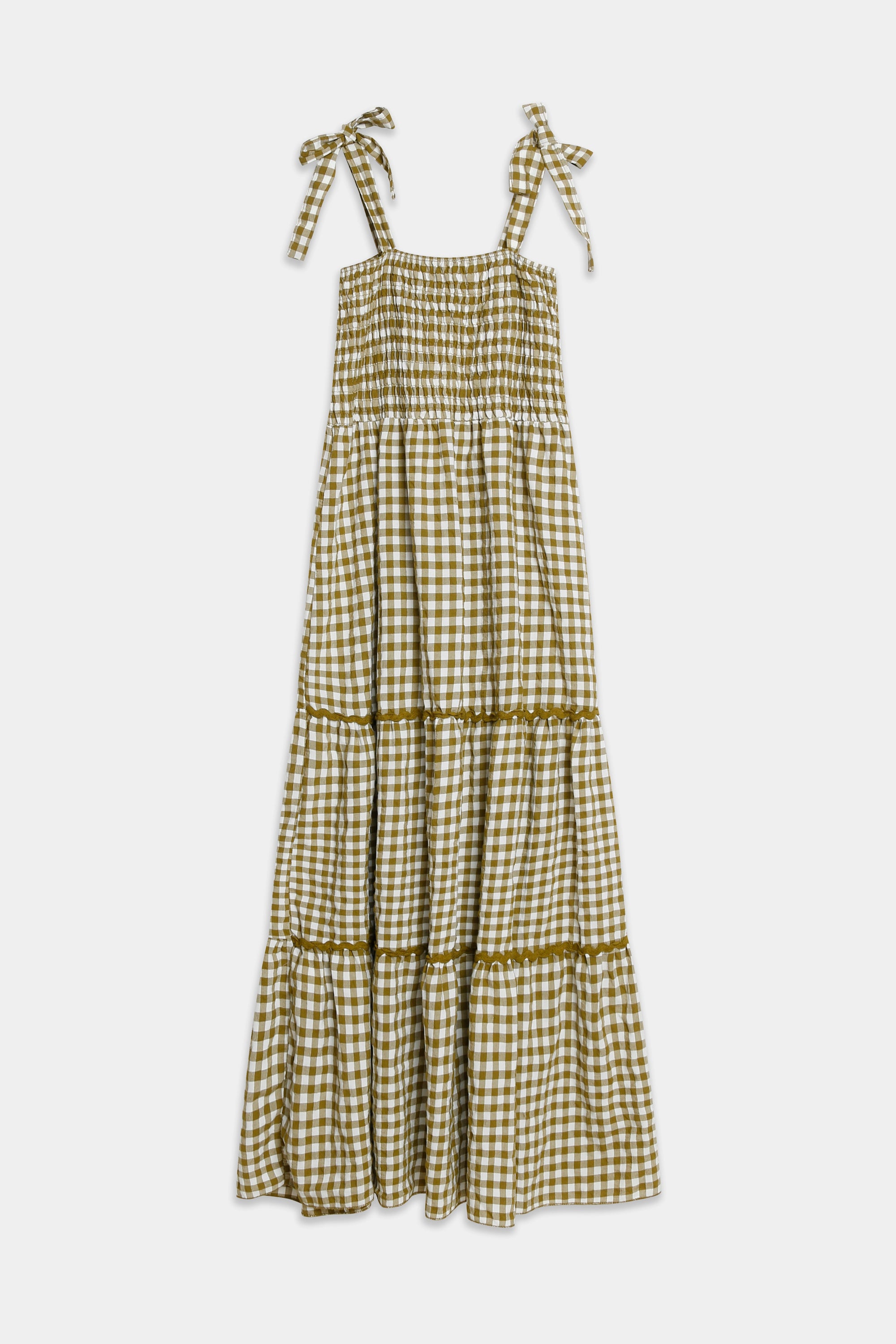 robe longue à carreaux vert olive vue à plat