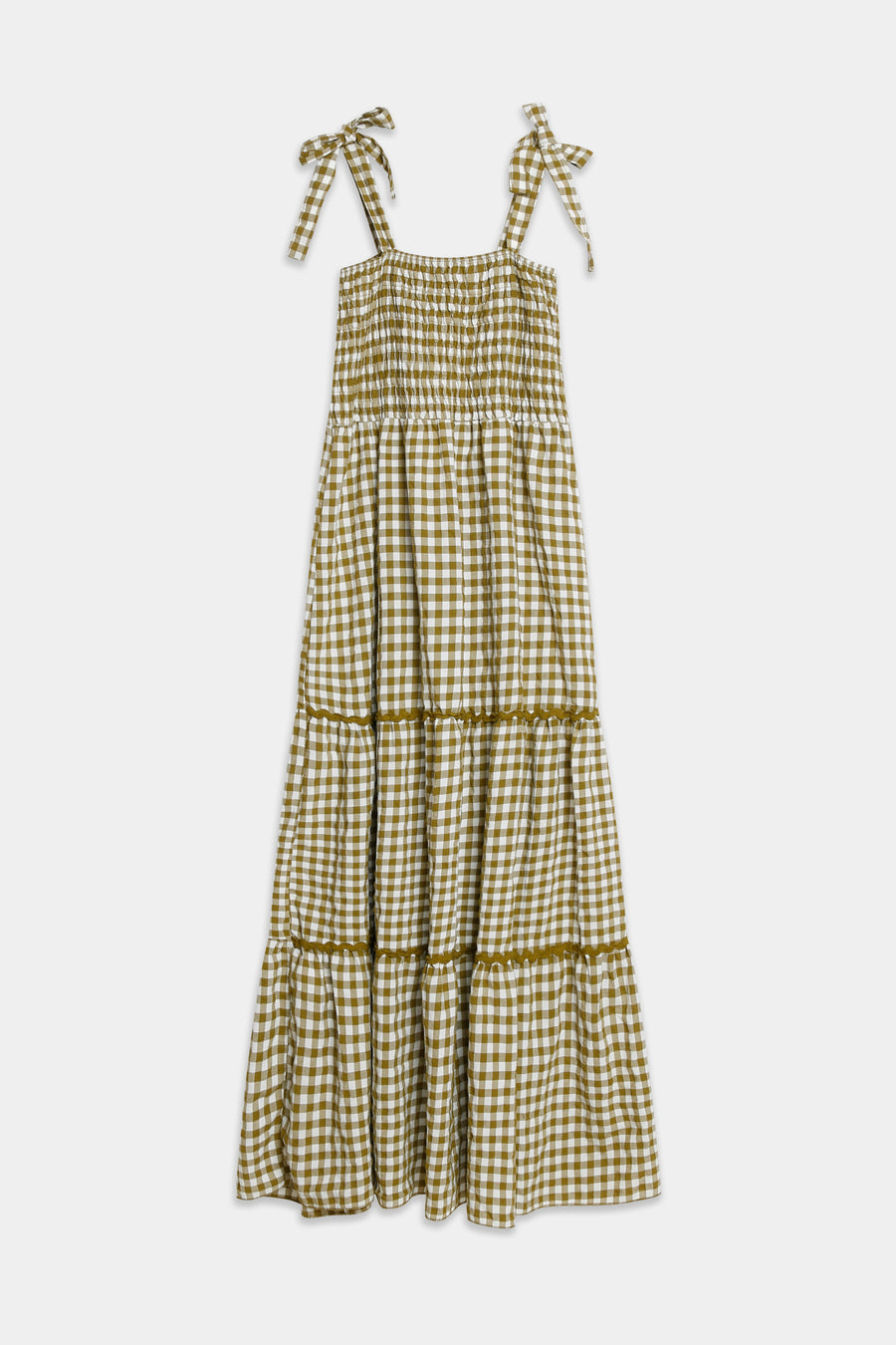 robe longue à carreaux vert olive vue à plat